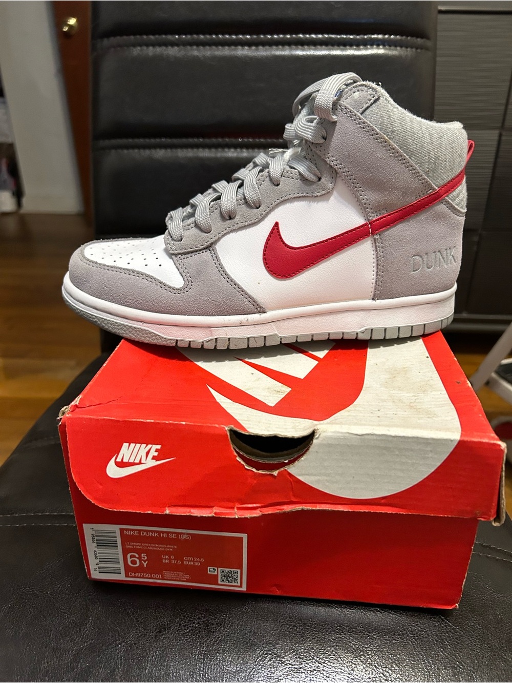 Nike Dunk High Top Sneaker - White, Light Gray & Red